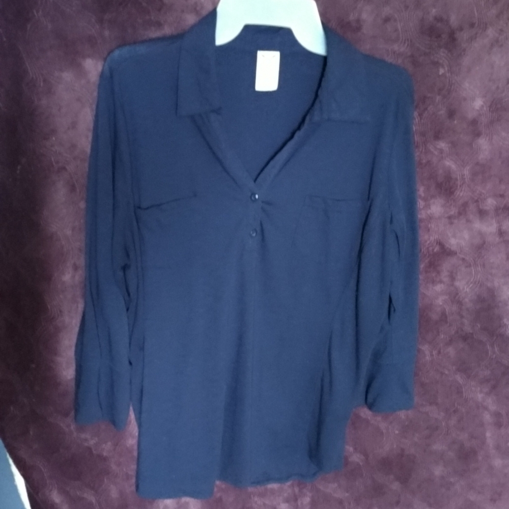 Dark blue, XXL, Faded Glory Women's casual mid-sleeve blouse